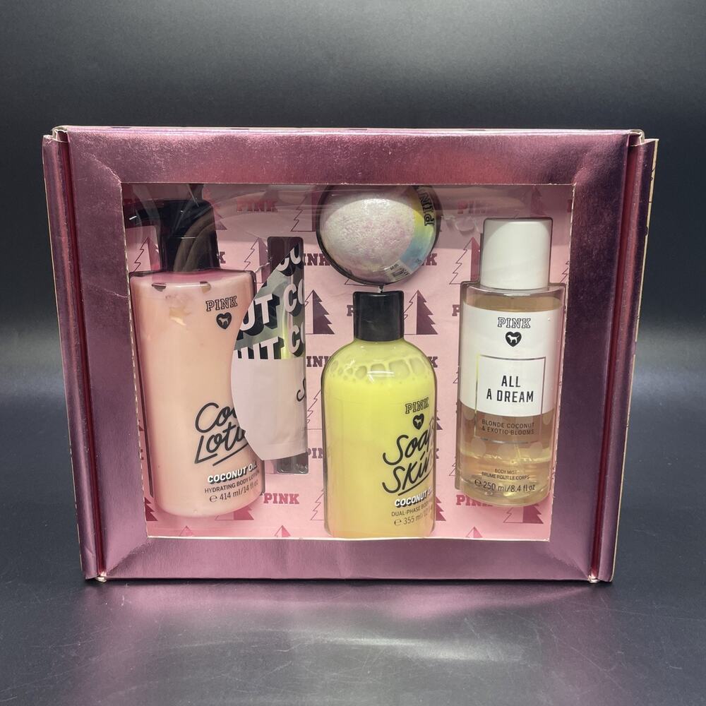 NIB Victoria Secret PINK Holiday Gift Set Coco Lotion Soap Skin All A Dream Disc